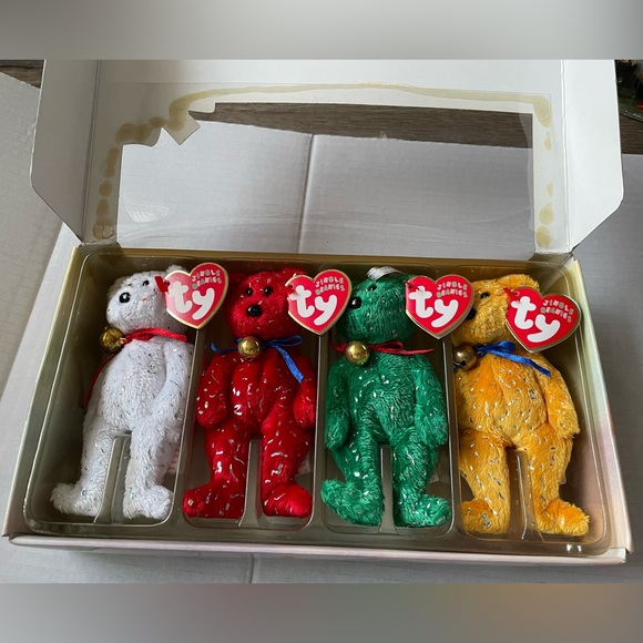 TY Decade Jingle Beanies Set of 4 Beanie Ornaments from 2003 in Collectors Box - Picture 6 of 15